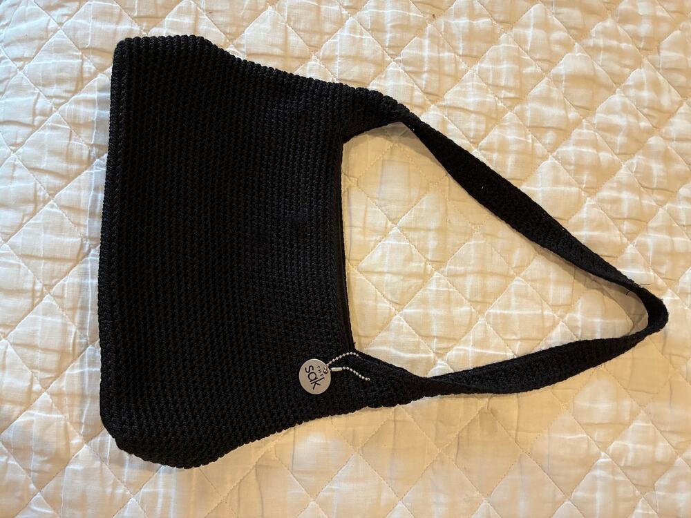 The Sak Black Woven Shoulder Bag Y2K Textured Zip Top Purse